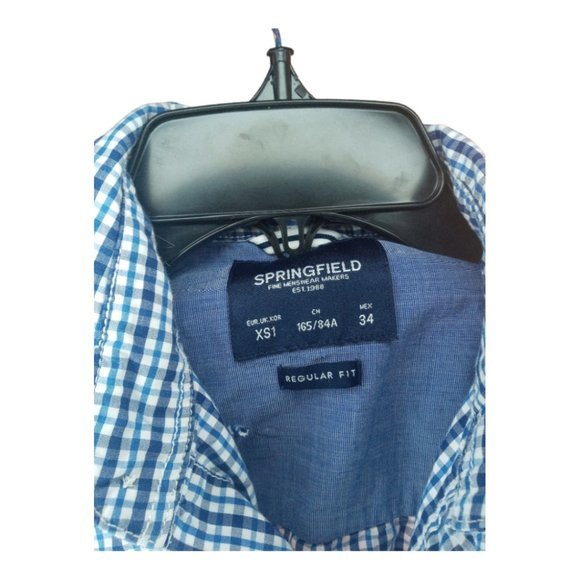 Springfield Long Sleeve Button Down Shirt‎ Men Size xs Plaid blue and White Red - Picture 3 of 3